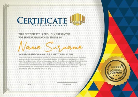 Horizontal certificate template with triangle geometric polygonal background,