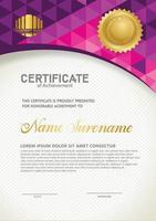 Vertical certificate template with triangle geometric polygonal background, vector