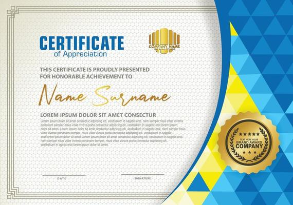 Horizontal certificate template with triangle geometric polygonal background,