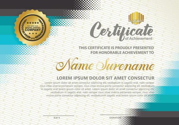 Diploma certificate template with halftone style and modern pattern background