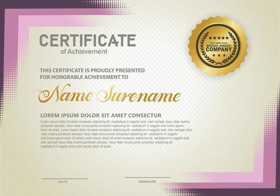 Diploma certificate template with halftone style and modern pattern background