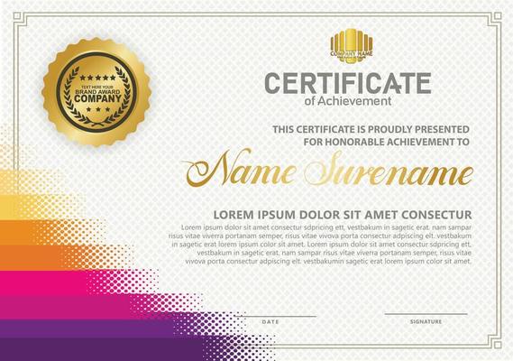 Diploma certificate template with halftone style and modern pattern background