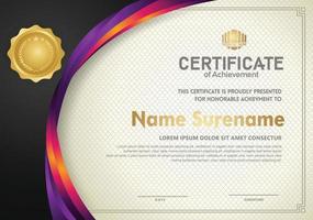 Elegant and futuristic certificate template with curved line shape ornament modern pattern,diploma. vector