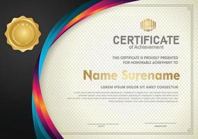 Elegant and futuristic certificate template with curved line shape ornament modern pattern,diploma. vector