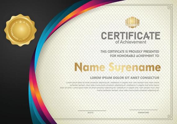 Elegant and futuristic certificate template with curved line shape ornament modern pattern,diploma.