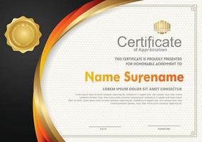 Elegant and futuristic certificate template with curved line shape ornament modern pattern,diploma. vector