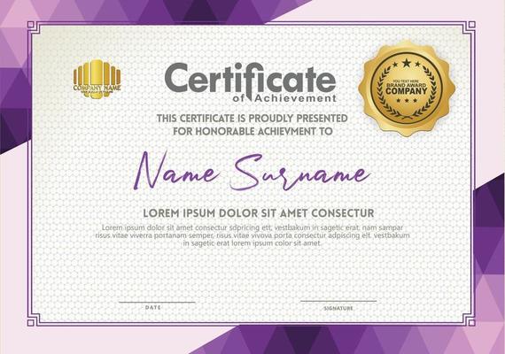 Horizontal certificate template with triangle geometric polygonal background,