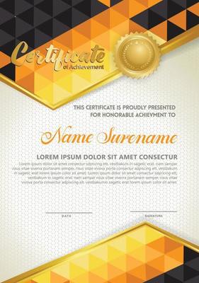 Vertical certificate template with triangle geometric polygonal background,