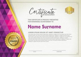 Horizontal certificate template with triangle geometric polygonal background, vector