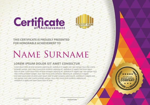 Horizontal certificate template with triangle geometric polygonal background,