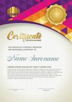 Vertical certificate template with triangle geometric polygonal background, vector