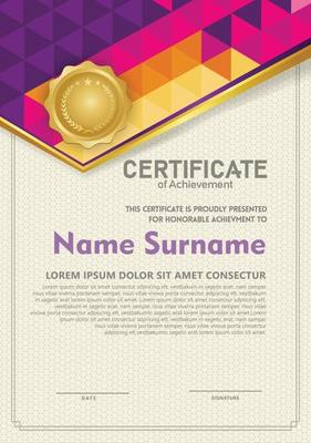 Vertical certificate template with triangle geometric polygonal background,