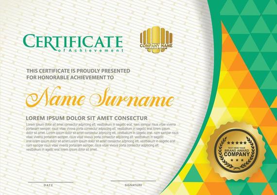 Horizontal certificate template with triangle geometric polygonal background,