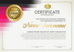 Diploma certificate template with halftone style and modern pattern background vector