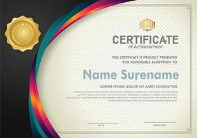 Elegant and futuristic certificate template with curved line shape ornament modern pattern,diploma. vector