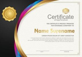 Elegant and futuristic certificate template with curved line shape ornament modern pattern,diploma. vector