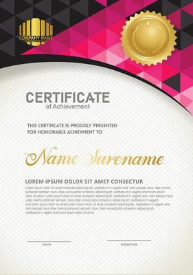 Vertical certificate template with triangle geometric polygonal background,