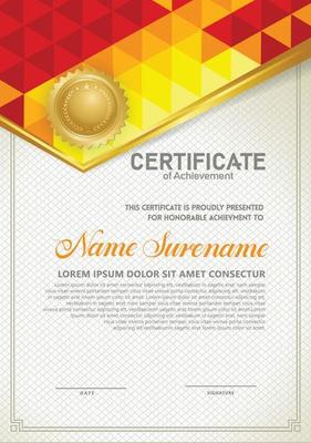 Vertical certificate template with triangle geometric polygonal background,