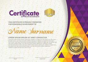 Horizontal certificate template with triangle geometric polygonal background, vector