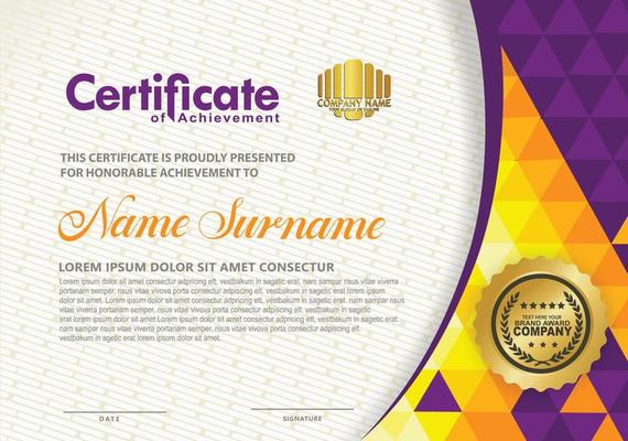 Horizontal certificate template with triangle geometric polygonal background,