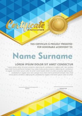 Vertical certificate template with triangle geometric polygonal background,