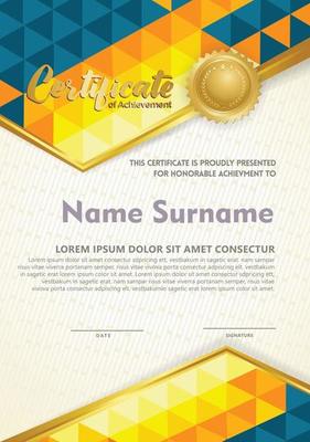 Vertical certificate template with triangle geometric polygonal background,