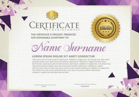 Horizontal certificate template with triangle geometric polygonal background, vector