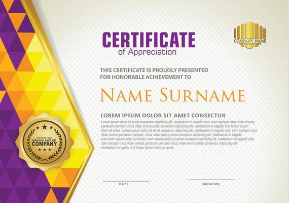 Horizontal certificate template with triangle geometric polygonal background,