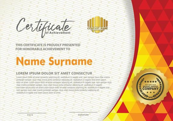 Horizontal certificate template with triangle geometric polygonal background,