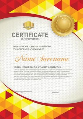 Vertical certificate template with triangle geometric polygonal background,