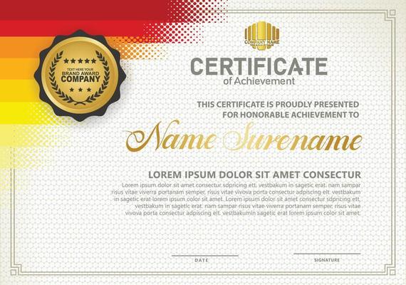 Diploma certificate template with halftone style and modern pattern background
