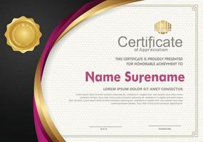 Elegant and futuristic certificate template with curved line shape ornament modern pattern,diploma. vector