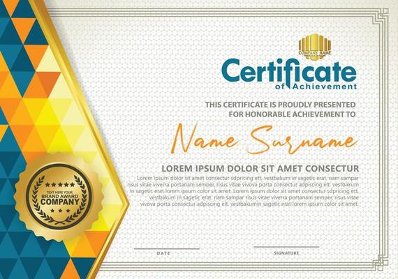 Horizontal certificate template with triangle geometric polygonal background,