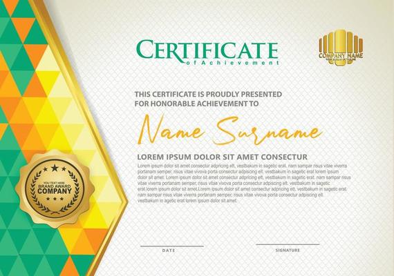 Horizontal certificate template with triangle geometric polygonal background,