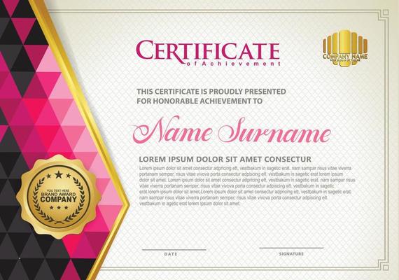 Horizontal certificate template with triangle geometric polygonal background,