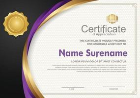 Elegant and futuristic certificate template with curved line shape ornament modern pattern,diploma. vector