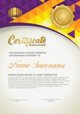 Vertical certificate template with triangle geometric polygonal background,