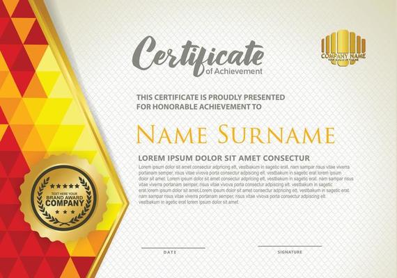 Horizontal certificate template with triangle geometric polygonal background,