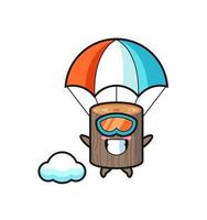 tree stump mascot cartoon is skydiving with happy gesture vector
