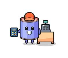 Illustration of cylinder piggy bank character as a cashier vector