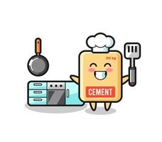 ilustración de personaje de saco de cemento mientras un chef está cocinando vector