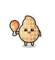 peanut cute mascot is eating a fried chicken vector