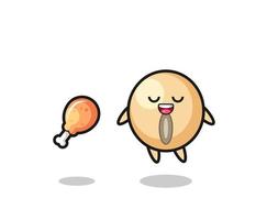 cute soy bean floating and tempted because of fried chicken vector