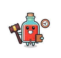 caricatura de mascota de botella cuadrada de veneno como juez