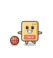 Illustration of cement sack cartoon is playing basketball