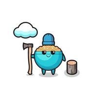 Character cartoon of cereal bowl as a woodcutter vector