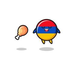 cute armenia flag floating and tempted because of fried chicken vector