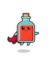 cute square poison bottle superhero character is flying vector