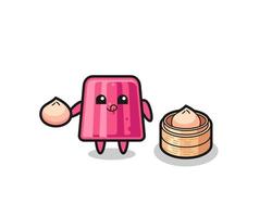 cute jelly character eating steamed buns vector