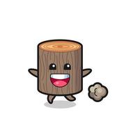 the happy tree stump cartoon with running pose vector